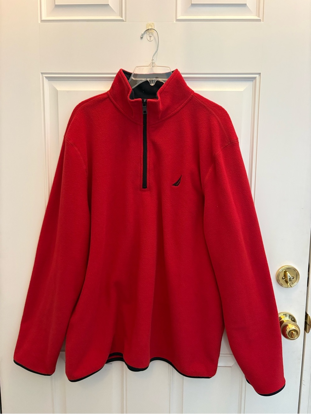 Nautica Red Quarter-Zip Fleece Pullover with Black Trim